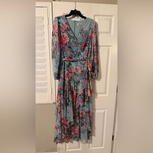 Floral Wrap Eliza J Dress in Blue and Pink